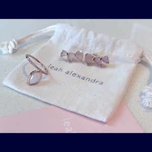 Selling a rose quarts Leah Alexander ring (size 7) and ear climbers